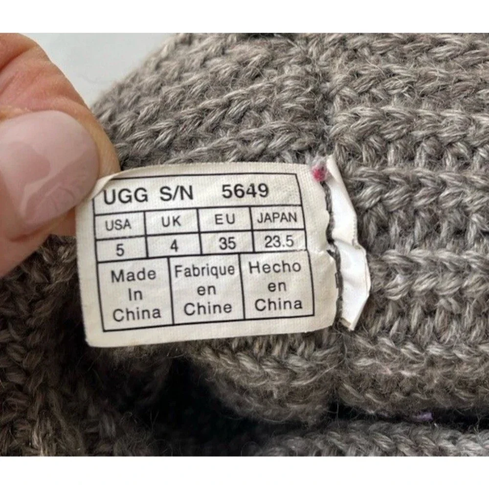 UGG Youth Junior Girls CARDY Black 5649 Short Tall Gray Knit Wool Fur Sz 5